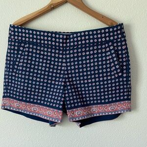 J.Crew Women’s Navy with Orange and White  Paisley 5 Inch Shorts Size 8